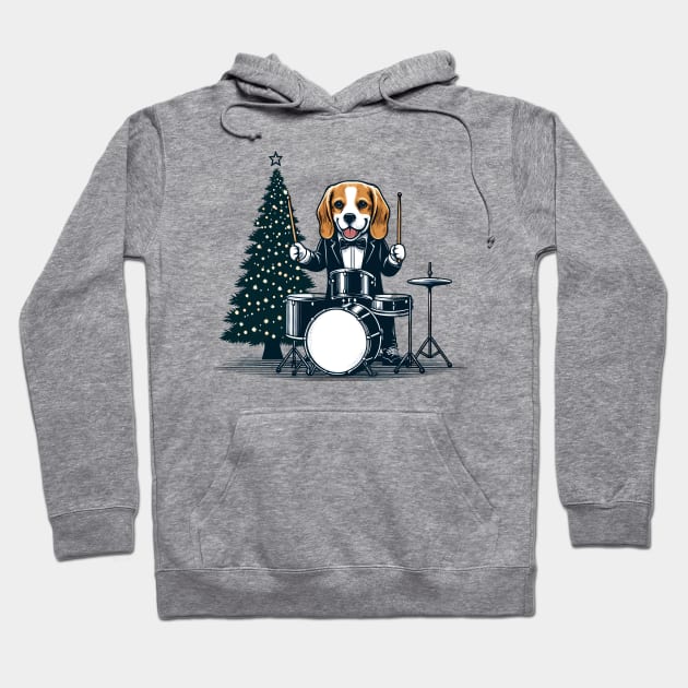 Beagle Playing Drums Christmas Hoodie by Graceful Designs